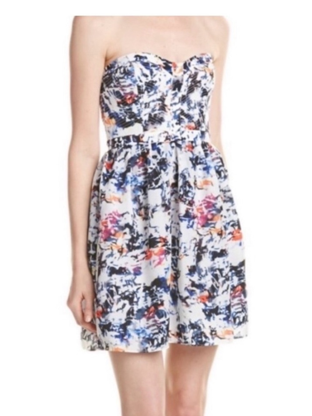 Parker lily Strapless Floral Print A-Line Dress - White/Multicolor party mini